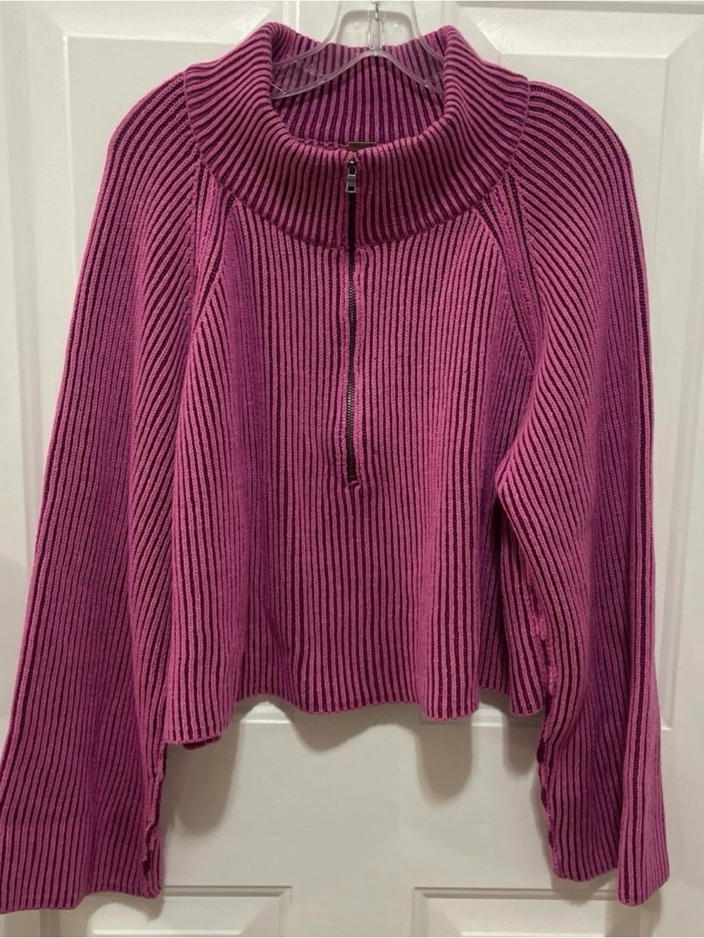 FREE PEOPLE Greta Half Zip Pullover oversized Slightly Cropped Sz large pink